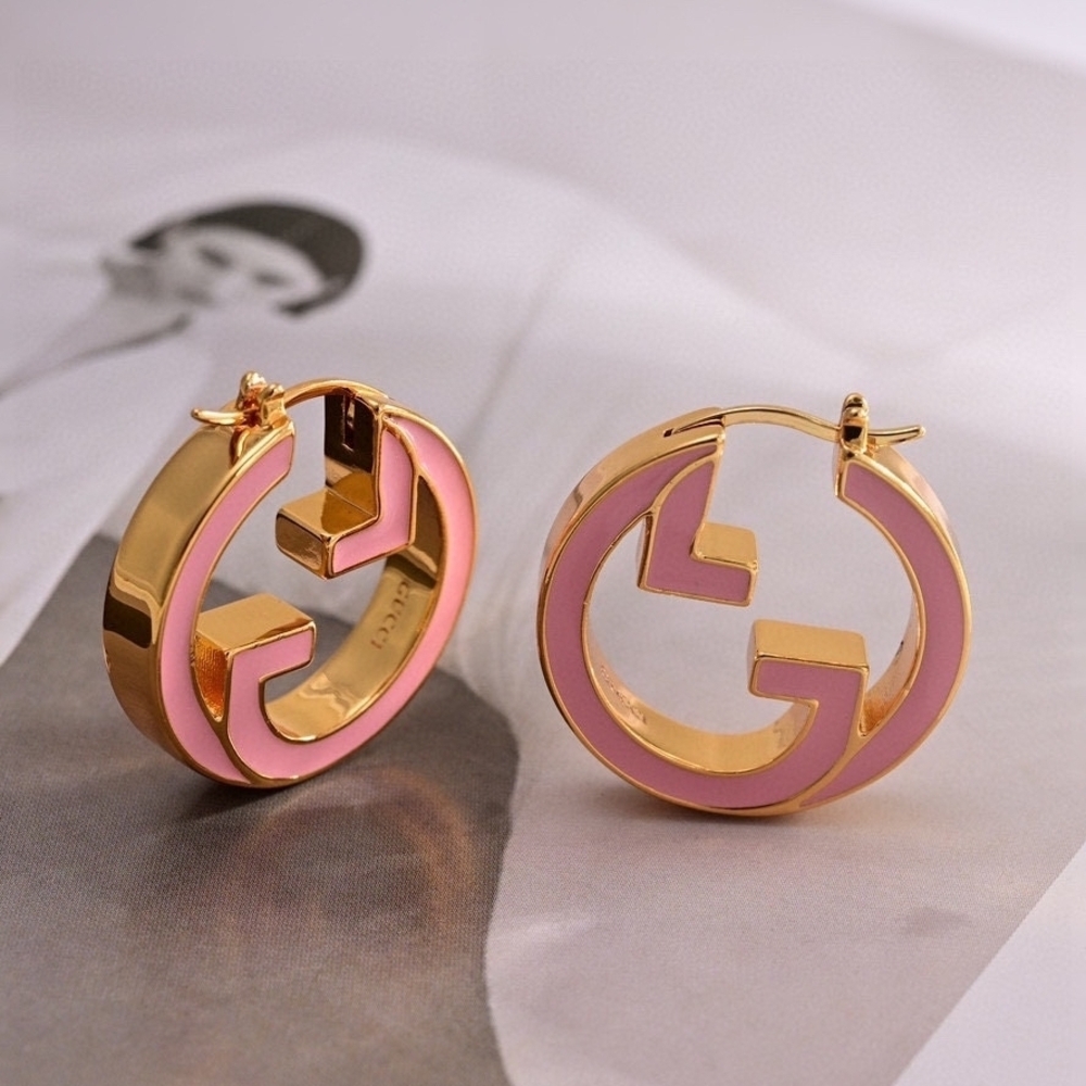 Gold and Pink Hoop Earrings